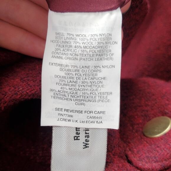 J. Crew Chateau Parka in Italian Stadium Cloth Wool Burgundy Red G9093 Size 4 - Picture 9 of 9